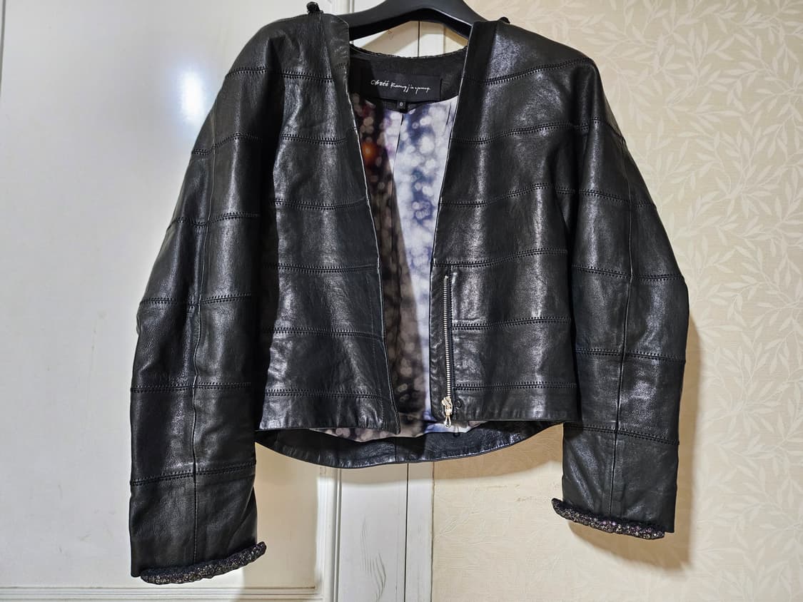 오브제 히든비즈 트리밍 레더자켓 상품이미지1