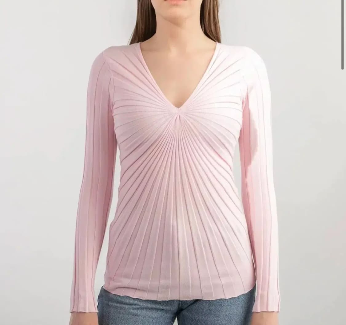 Sandro 산드로 브이넥 리브드 니트 55 (딸기우유) 상품이미지3