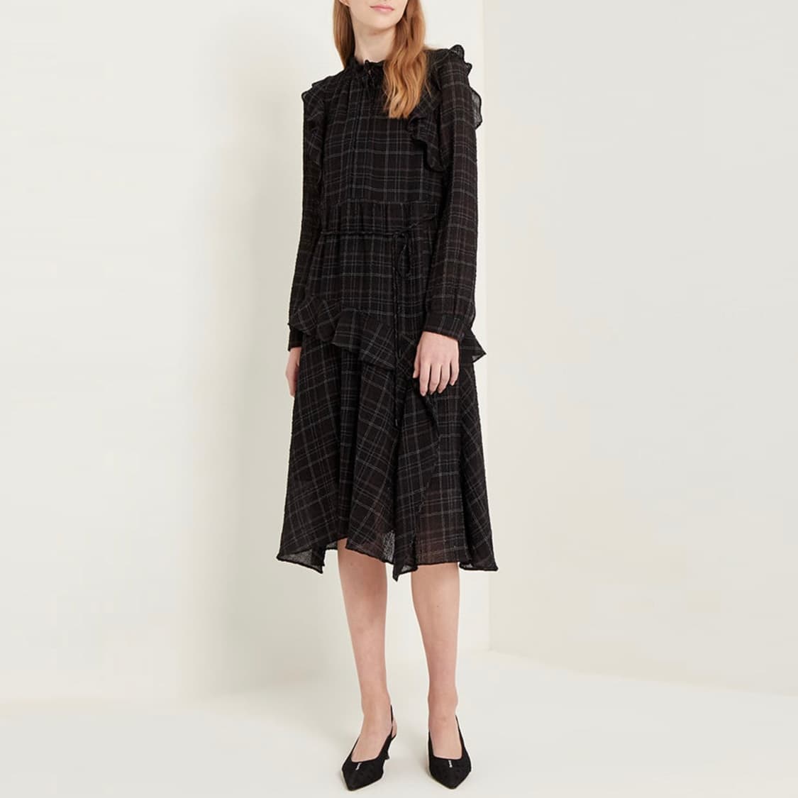 SJSJ 체크 러플 원피스 44-55 상품이미지1