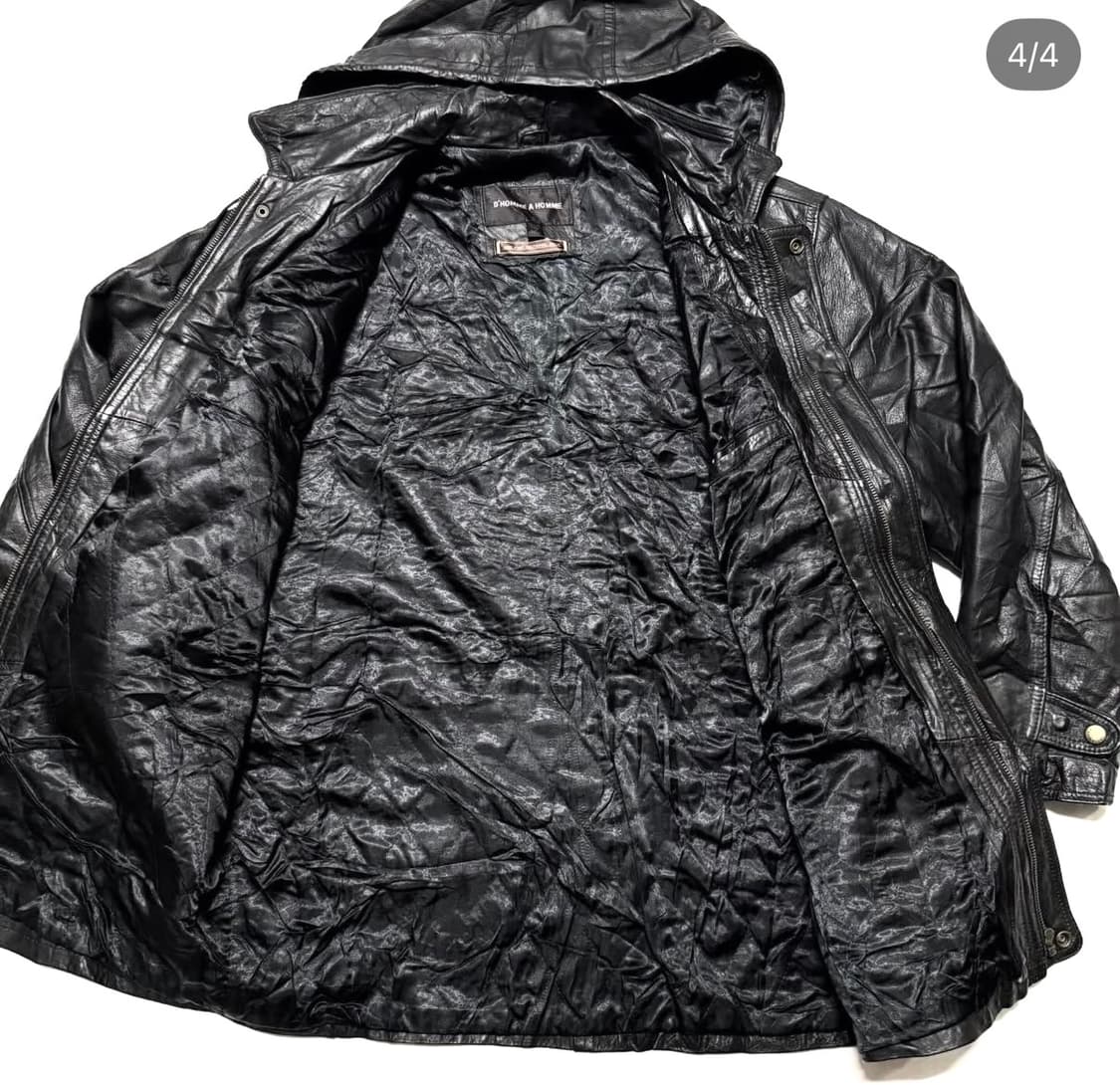 D Homme A Homme - 후디드 레더 파카 코트 상품이미지4