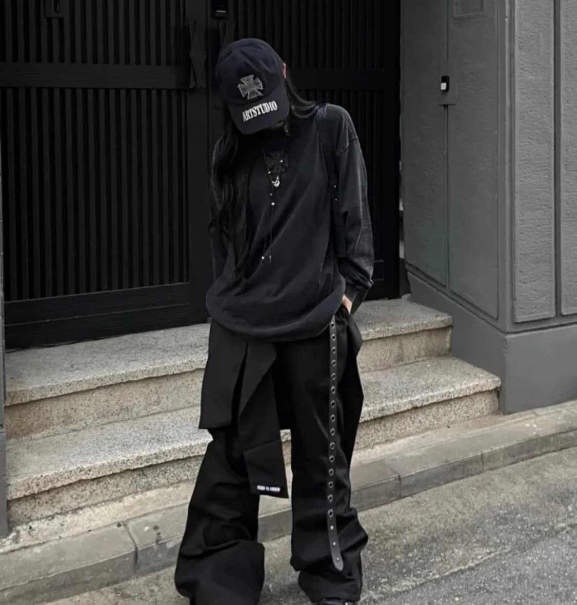 로어링라드 셔츠 지퍼 플레어 팬츠 블랙 M size 상품이미지7