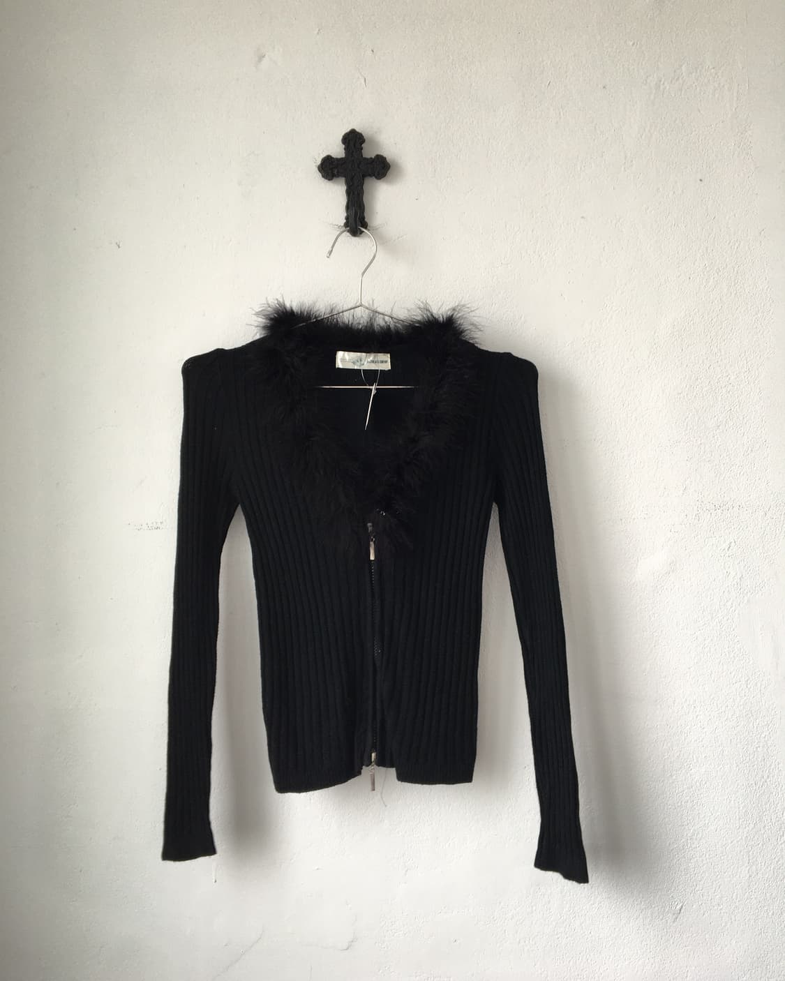 Fur trimming ribbed zip up 상품이미지2