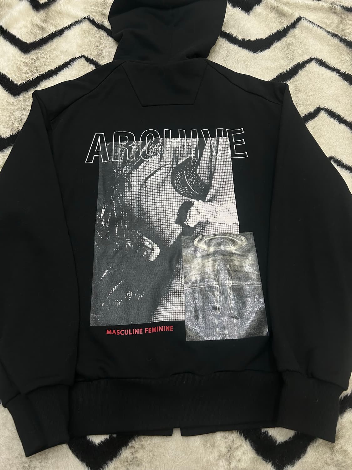 [44]준지 아카이브 프린팅 헤비웨이드 후드집업/블랙 상품이미지2