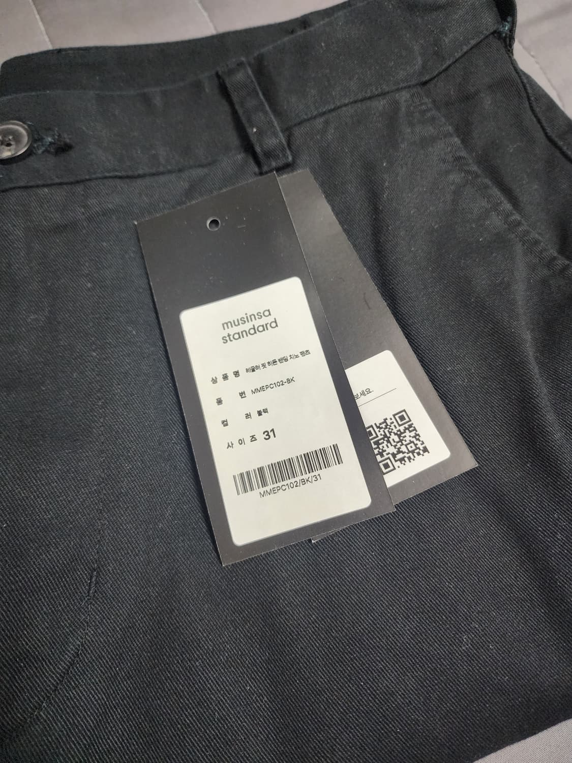 새제품 31) 무탠다드 레귤러 핏 히든 밴딩 치노 팬츠 블랙 상품이미지6