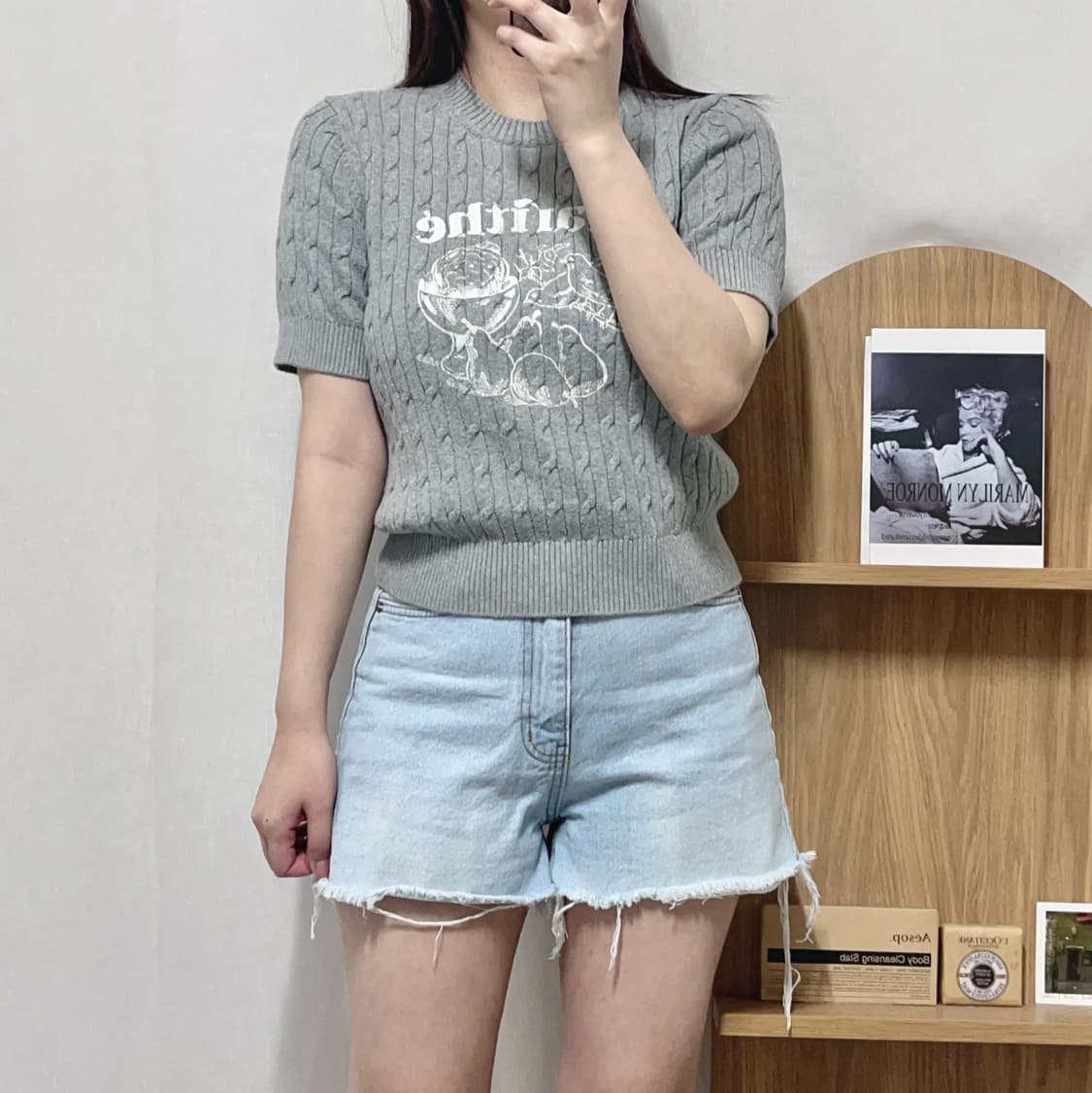 [정품] 마리떼프랑소와저버 그레이 꽈배기 반팔 니트 [ M ] 상품이미지2