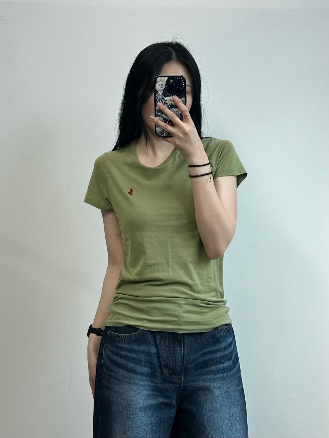 폴로 랄프로렌 자수로고 카키 반팔 티셔츠  상품이미지1