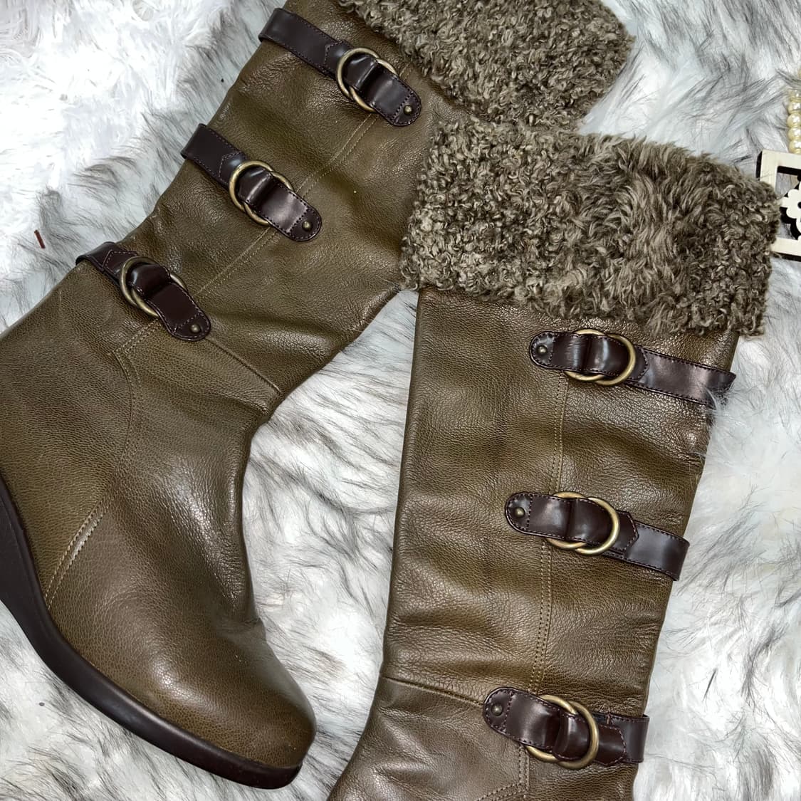 빈티지 벨티드 퍼 롱부츠 상품이미지2