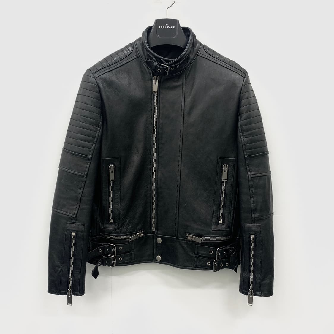 양가죽 퀄팅 디테일 스탠 칼라 바이커 자켓 상품이미지3
