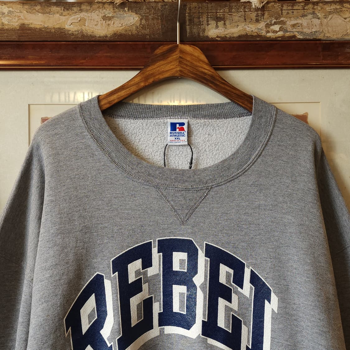 90s 러셀 맨투맨 스웻셔츠 레벨 풋볼 빈티지 레터링 그레이 상품이미지3