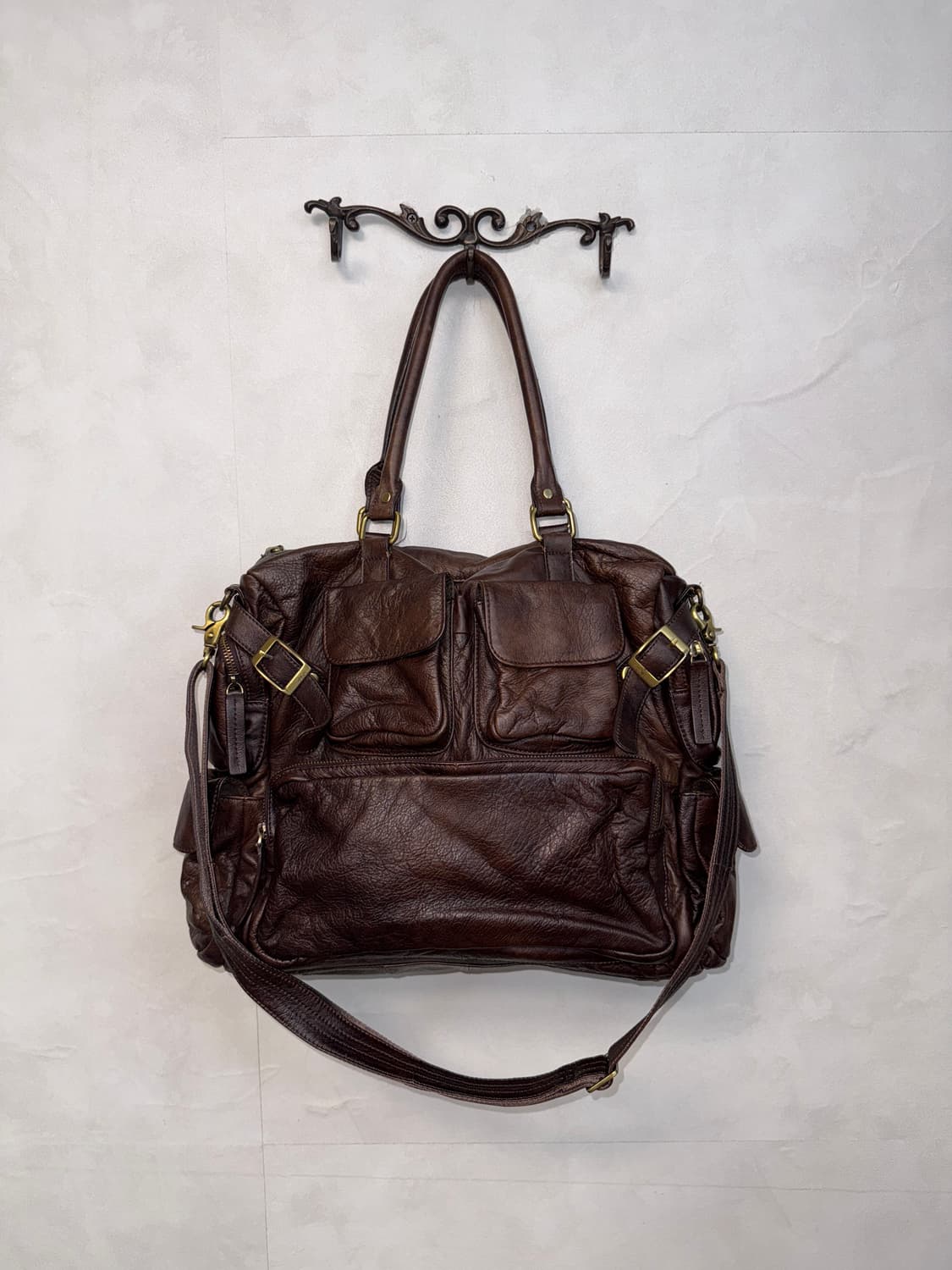 Dark brown multi pocket leather 투웨이백 상품이미지1