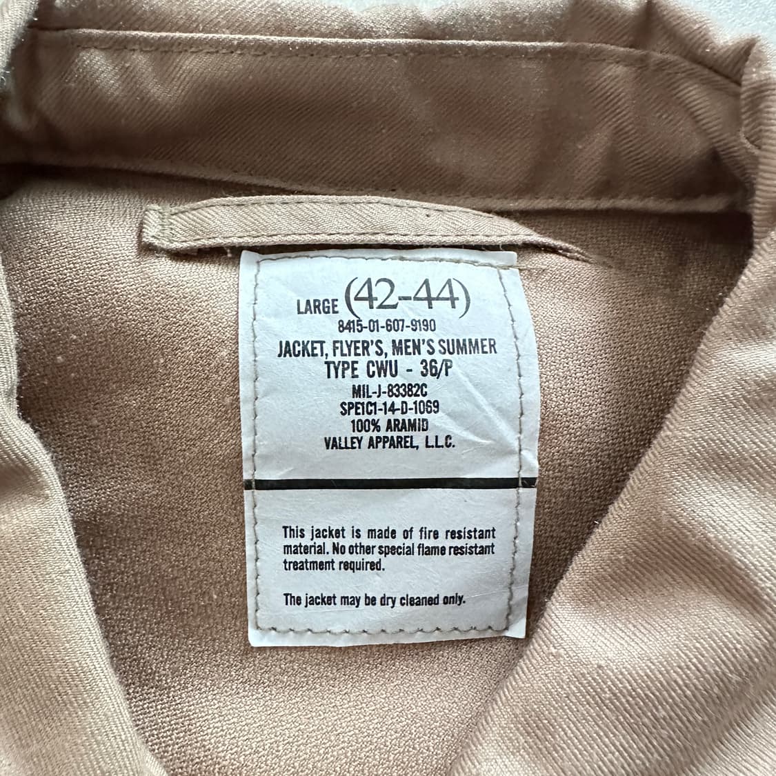 USAF 미공군 오리지널 탄컬러 CWU-36/P 아라미드 플라이트 자켓 상품이미지5