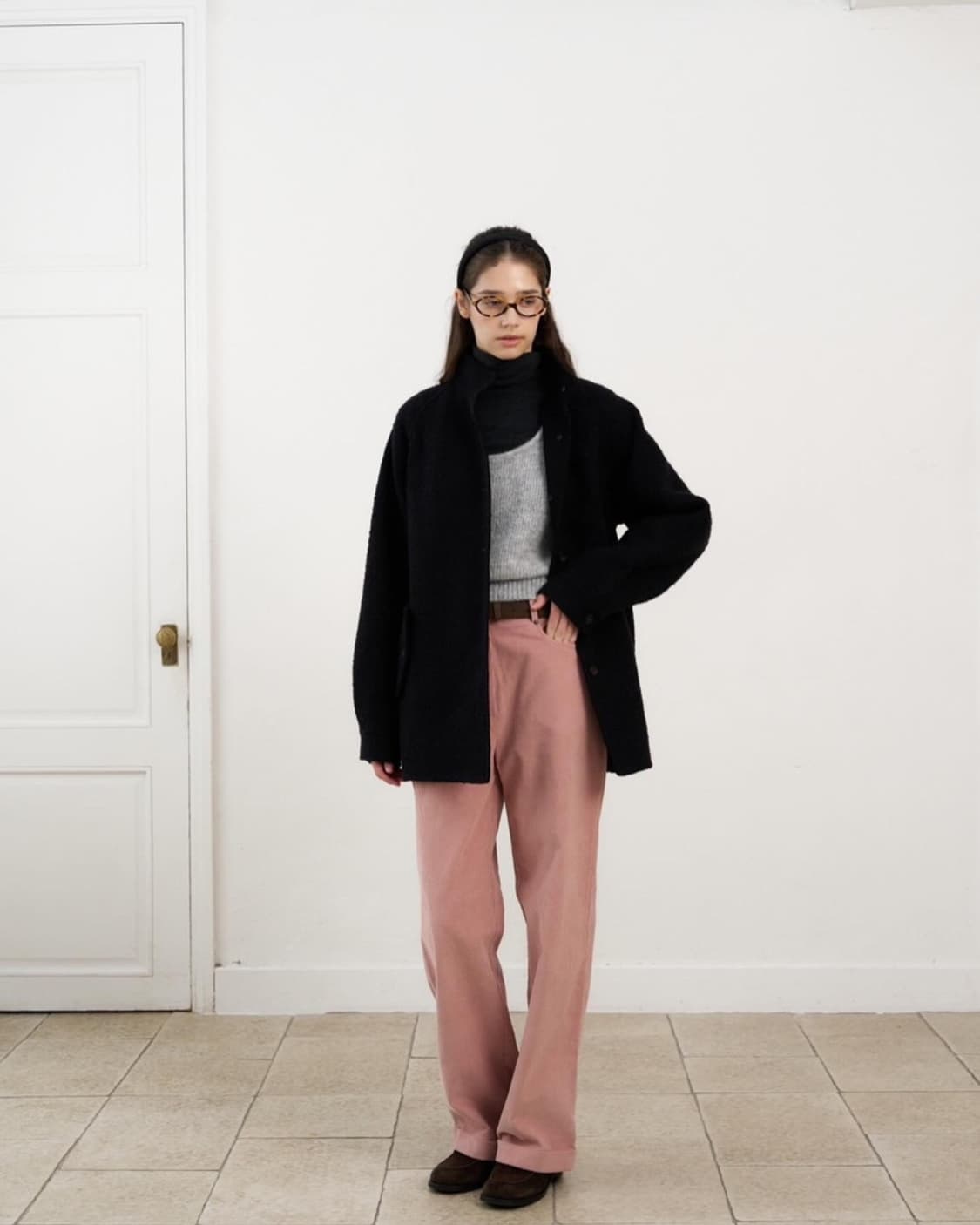 오버테이크 하이넥 알파카 부클 핸드메이드 코트 (네이비) 상품이미지3