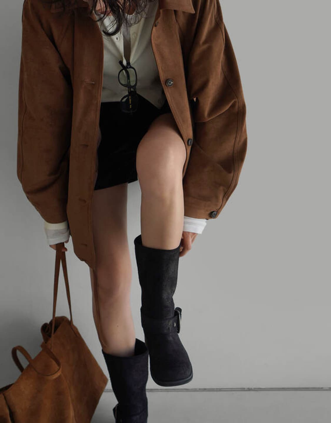 라룸 빈티지 프렌치 스웨이드 오버핏 스트링 브라운 자켓 F 상품이미지6