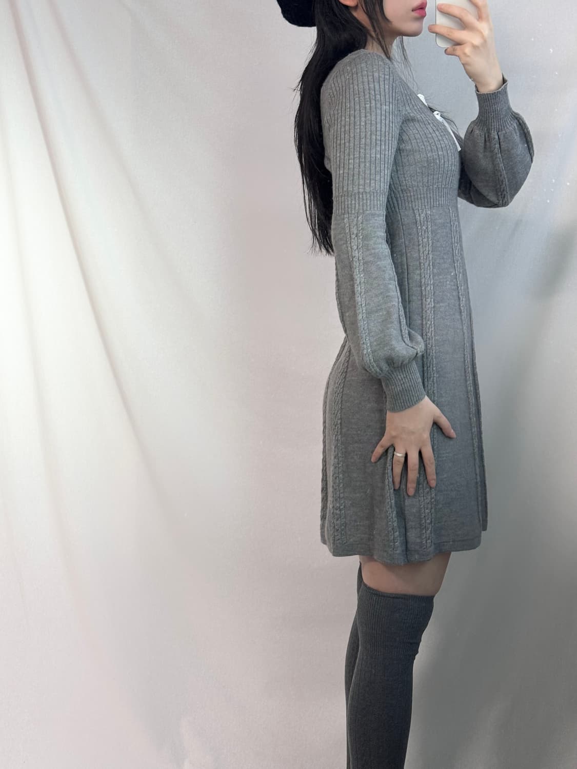 케이블 니트 레이어드 리본 슬리브리스 원피스 2pcs (개별 구매 가능) 상품이미지6