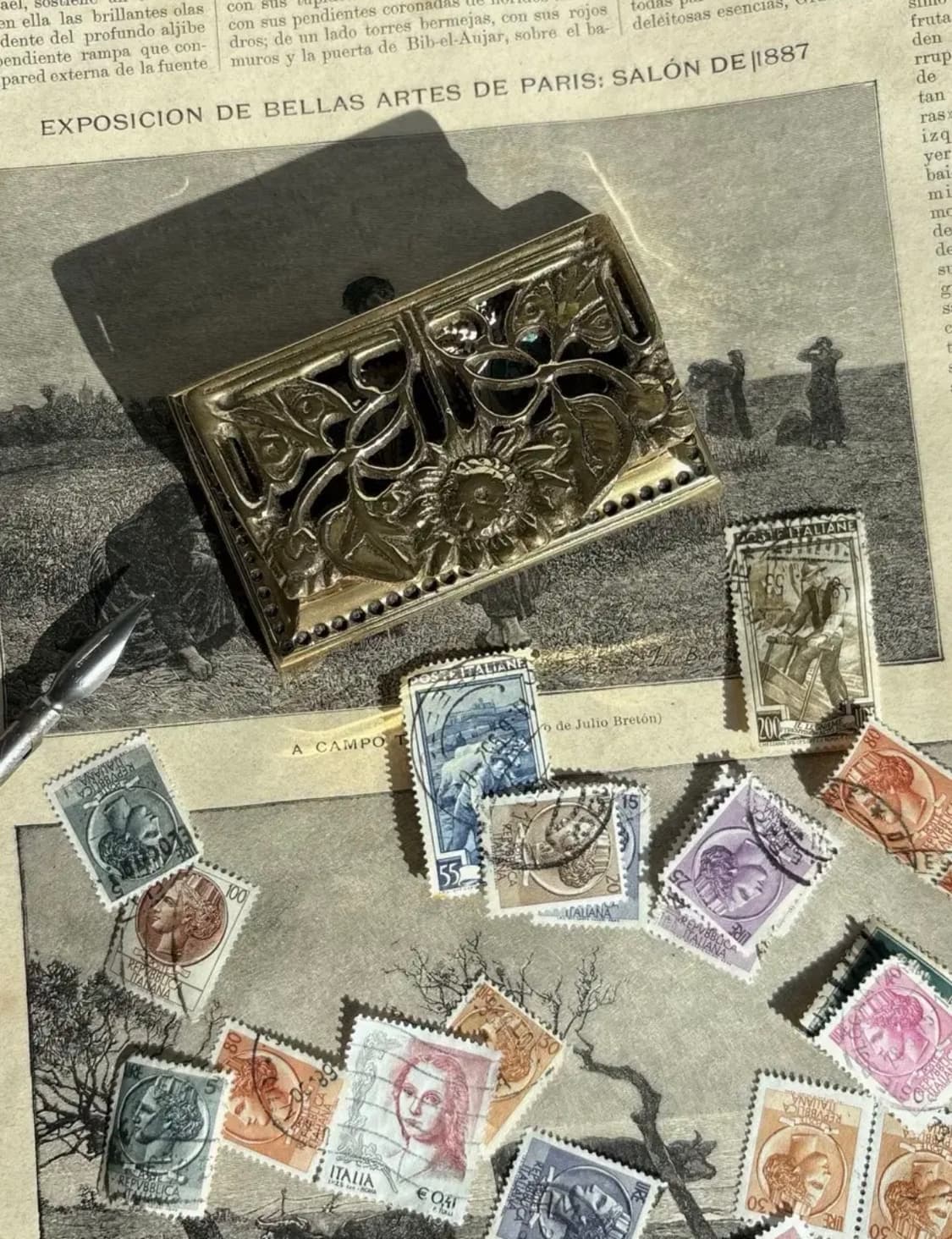 빈티지 아르누보 브라스 우표 홀더 케이스 상품이미지2