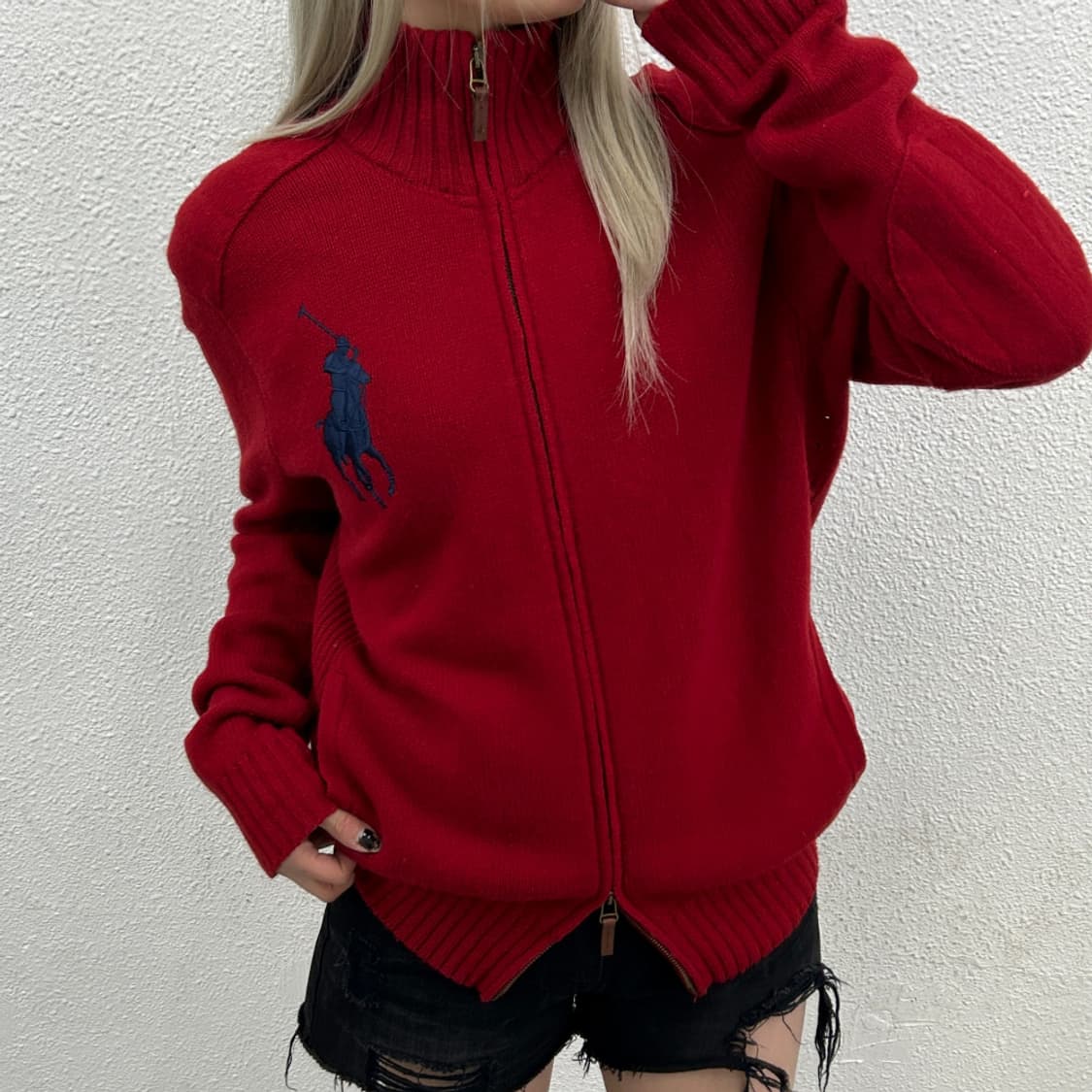 폴로 랄프로렌 네이비 빅포니 레드 니트집업 M 상품이미지2