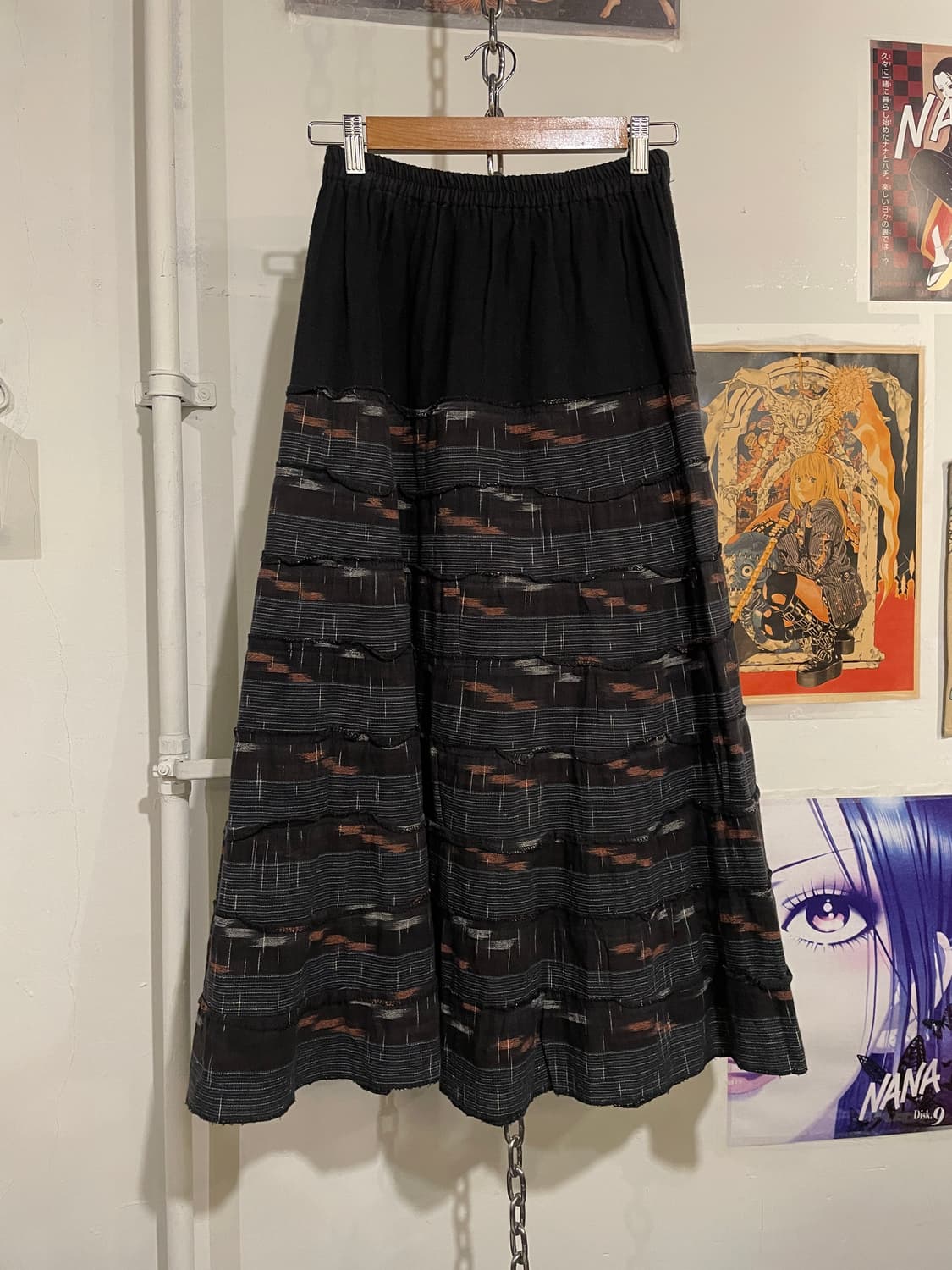 이카트 스타일 트라이벌 패턴 블랙 롱스커트 히피 오리엔탈 상품이미지1