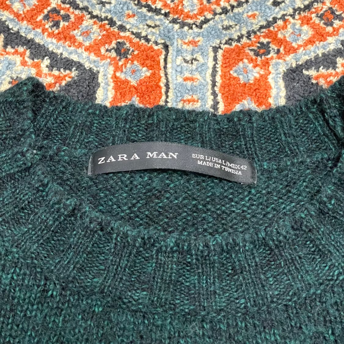 자라 맨 딥그린 패턴 아크릴 혼방 니트 남성L 상품이미지3