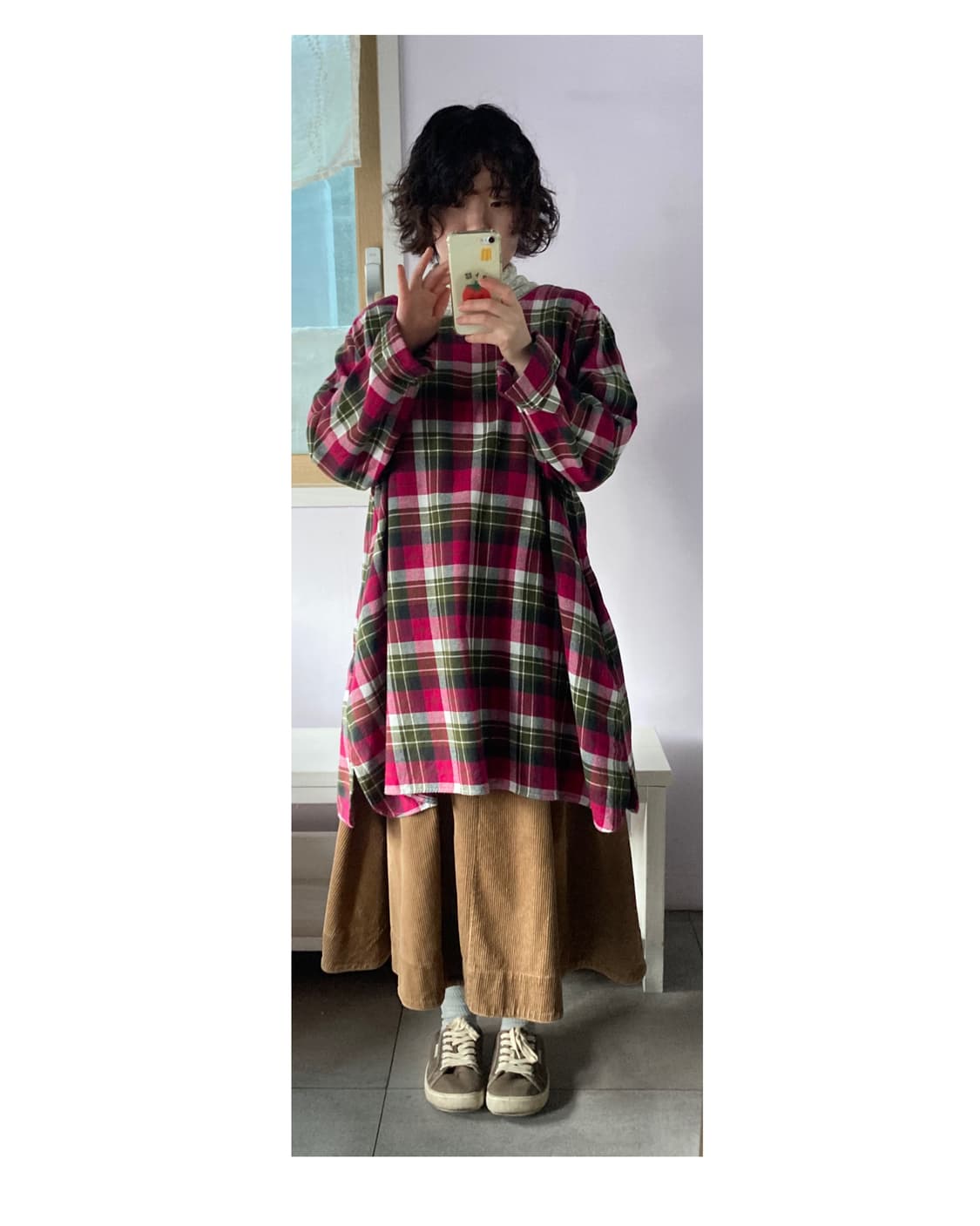 겨울 그린핑크체크 원피스 상품이미지2