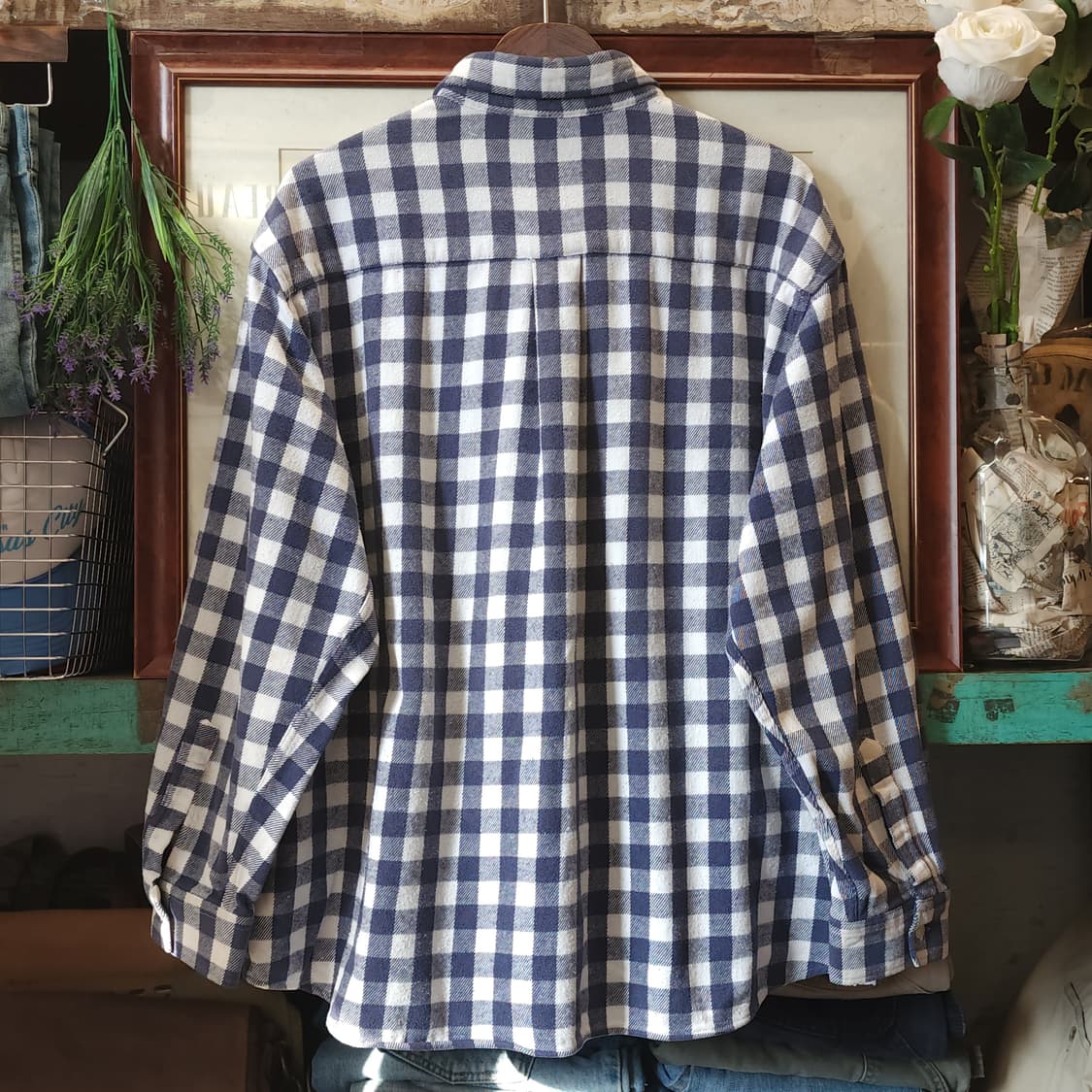 90s 아메리칸 빈티지 체크셔츠 헤비 플란넬 워크셔츠 빅체크 블루 xl 상품이미지2