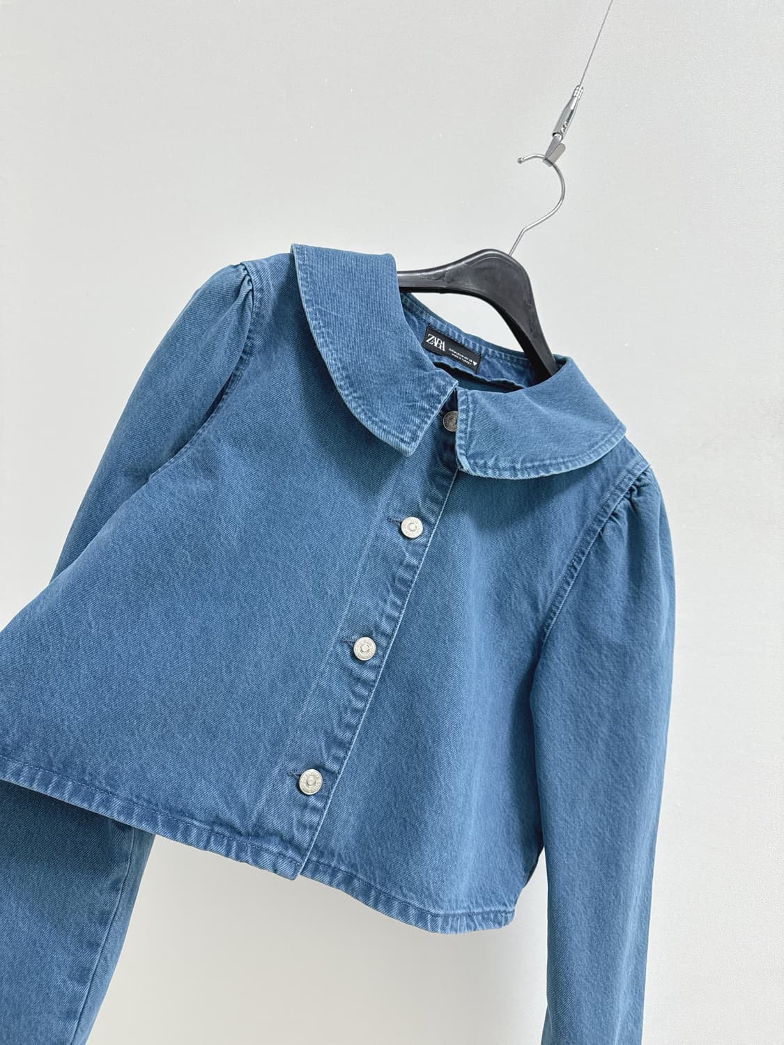 자라 라운드 넥카라 블루 코튼 데님 자켓 상품이미지4