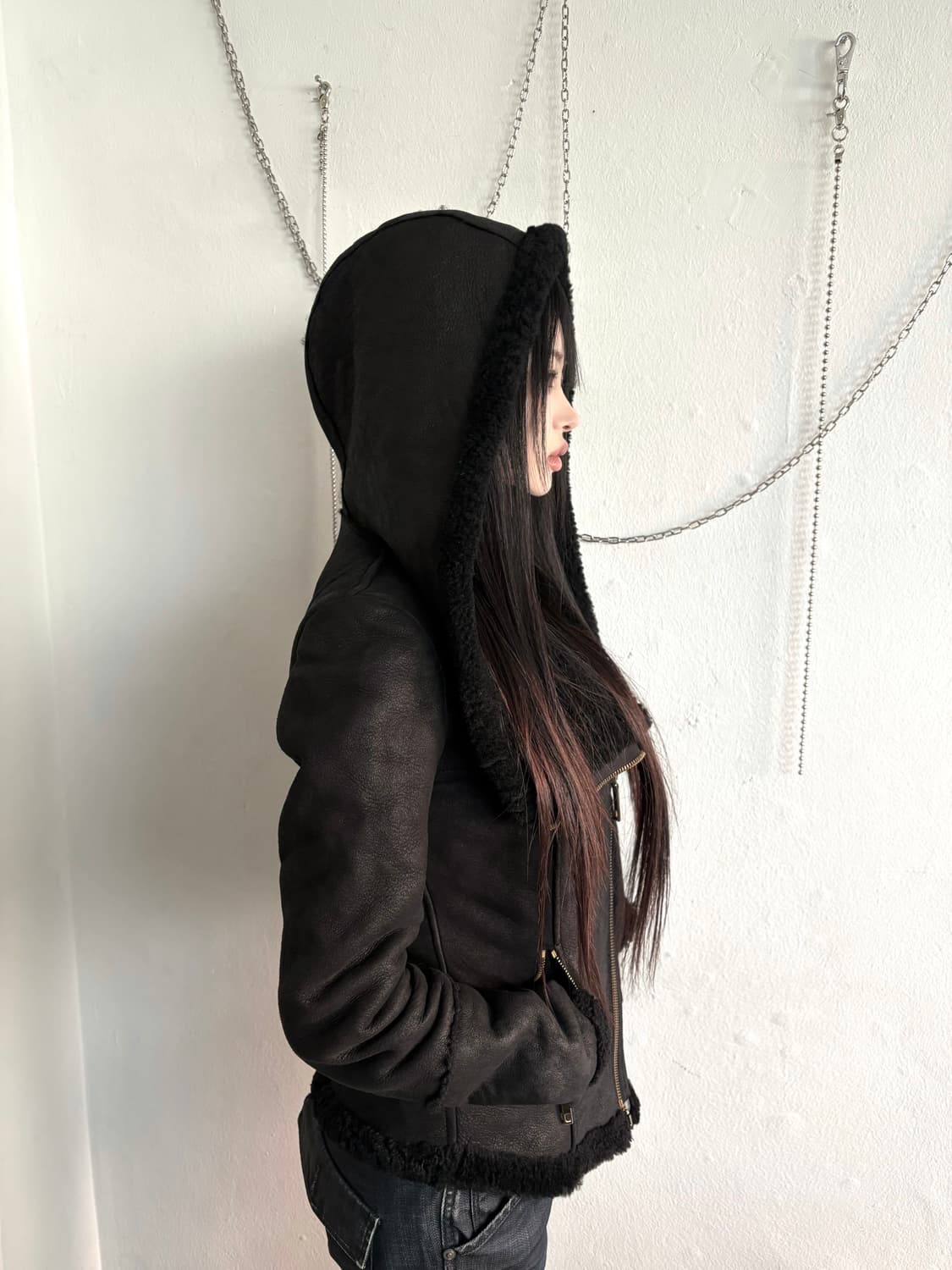 tenax italy 사선지퍼 후드 하이넥 드레이프 무스탕 상품이미지7