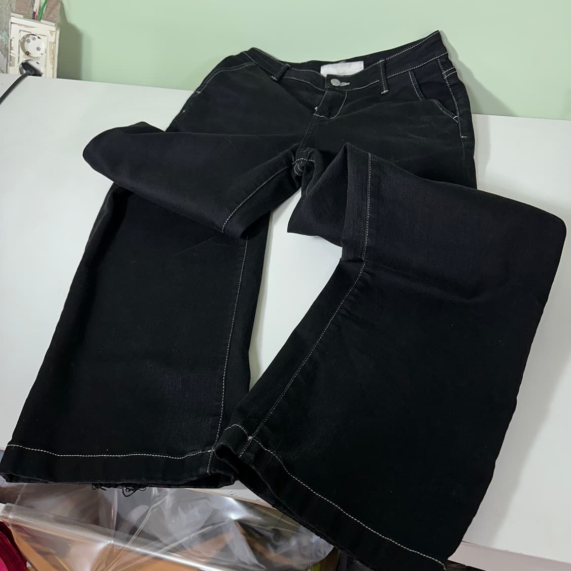 우먼M 플랙진 와이드 스트레이트핏 maison 블랙진 데님팬츠 상품이미지4