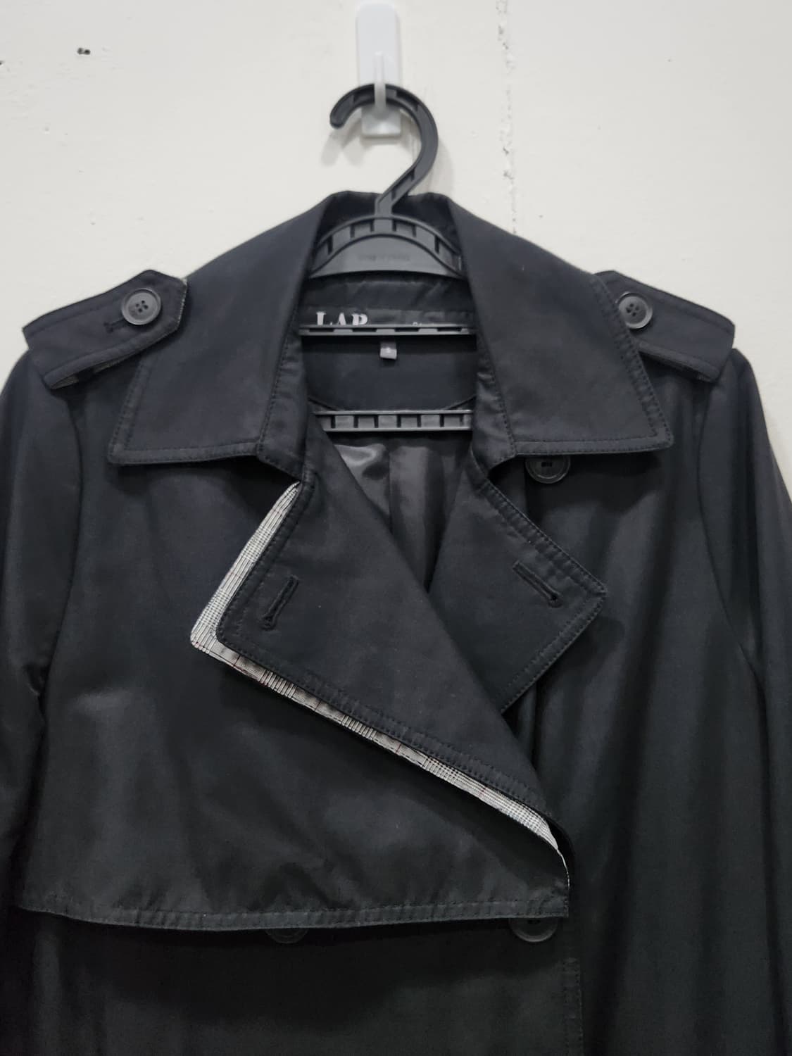 [85] 랩 LAP  블랙 트렌치 코트 여성 85사이즈 체크배색 상품이미지3