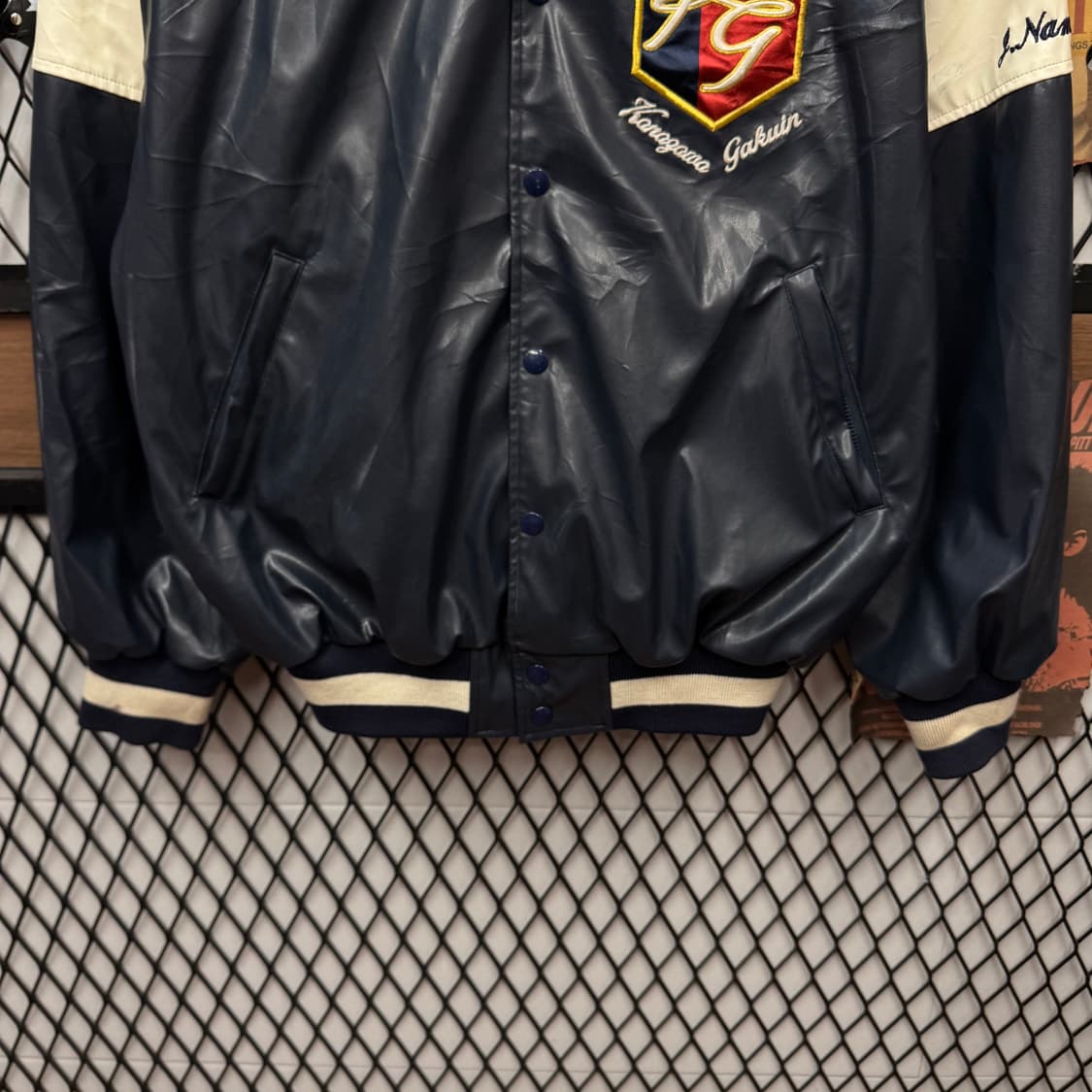 00s JPN VINTAGE 야구 팀 레더 바시티 자켓 네이비 상품이미지4