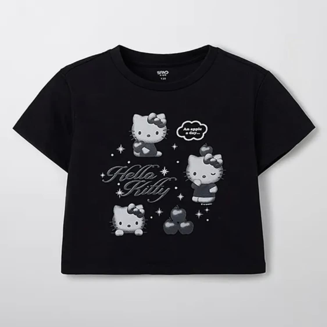 스파오 산리오 헬로키티 캐릭터즈 블랙 레터링 크롭 반팔티 새상품 상품이미지1