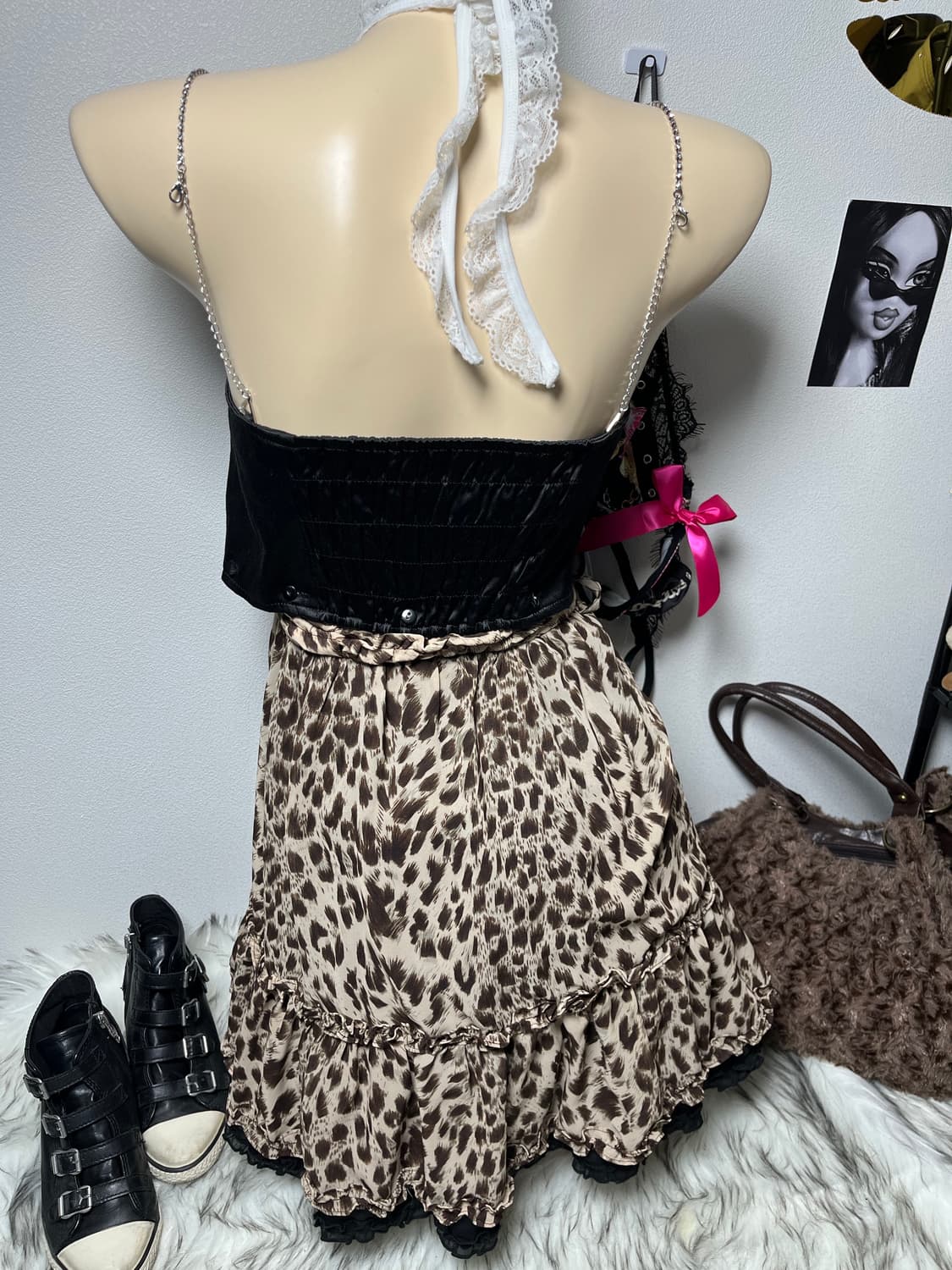 빈티지 갸루 호피 나시 원피스 탑 상품이미지5