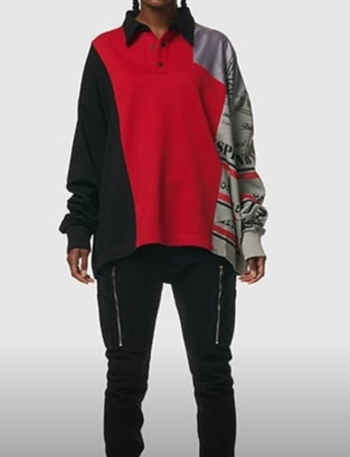 젠사이 배색 남녀겸용 오버핏 90~95 카라 긴팔티셔츠  상품이미지1