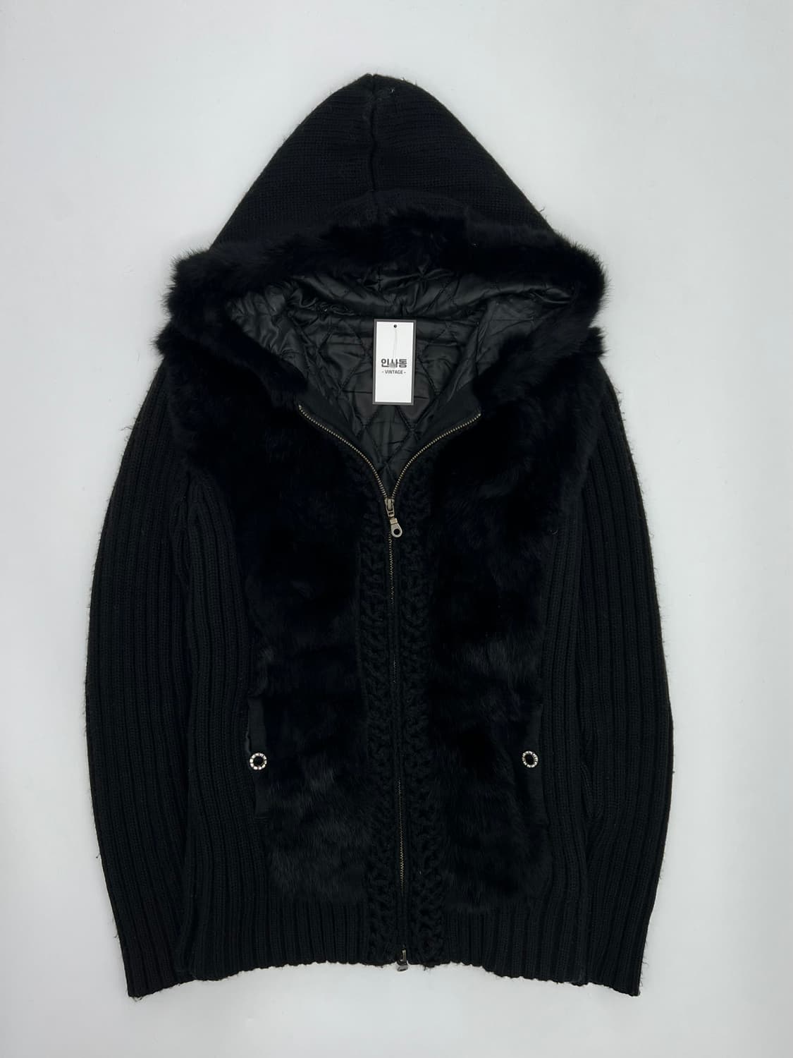 빈티지 래빗 퍼 니트집업 상품이미지1