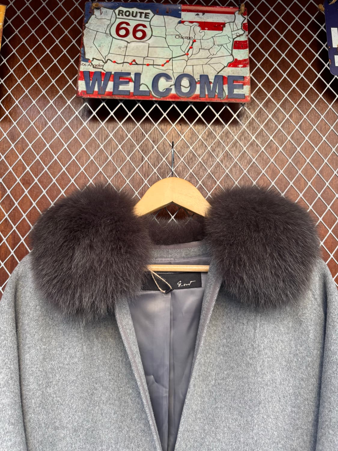 g-cut 지컷 포켓 리얼 폭스퍼 울 그레이 롱 코트 S 상품이미지2