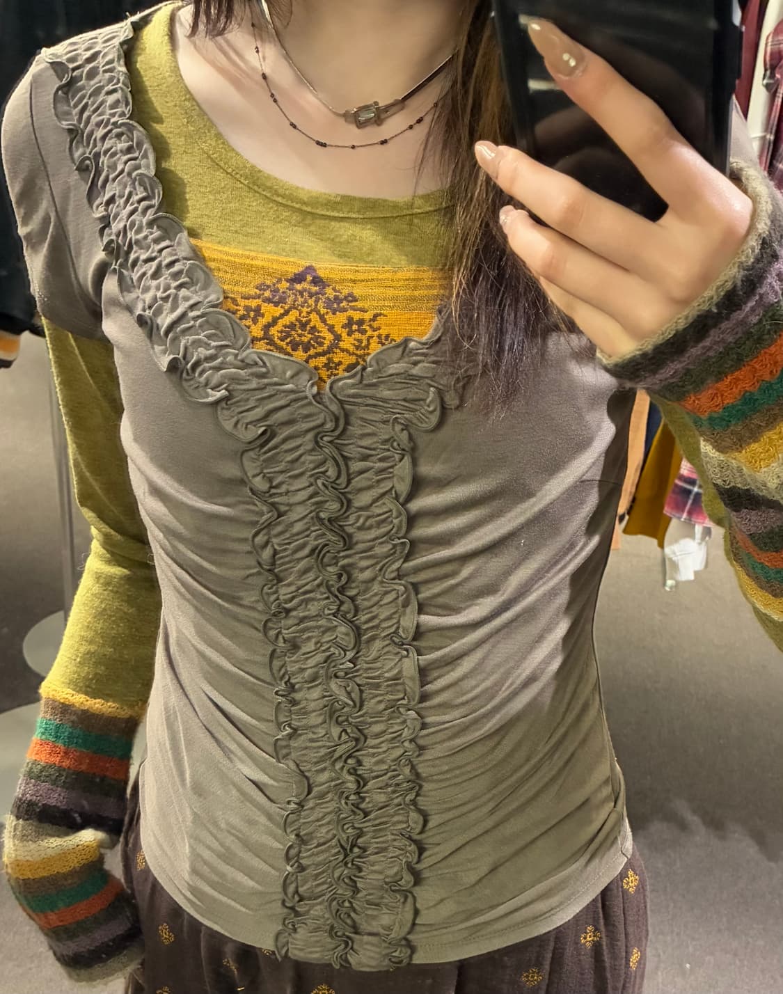 9)Japanese vintage 여성 프릴 디테일 숏 슬리브 상품이미지1