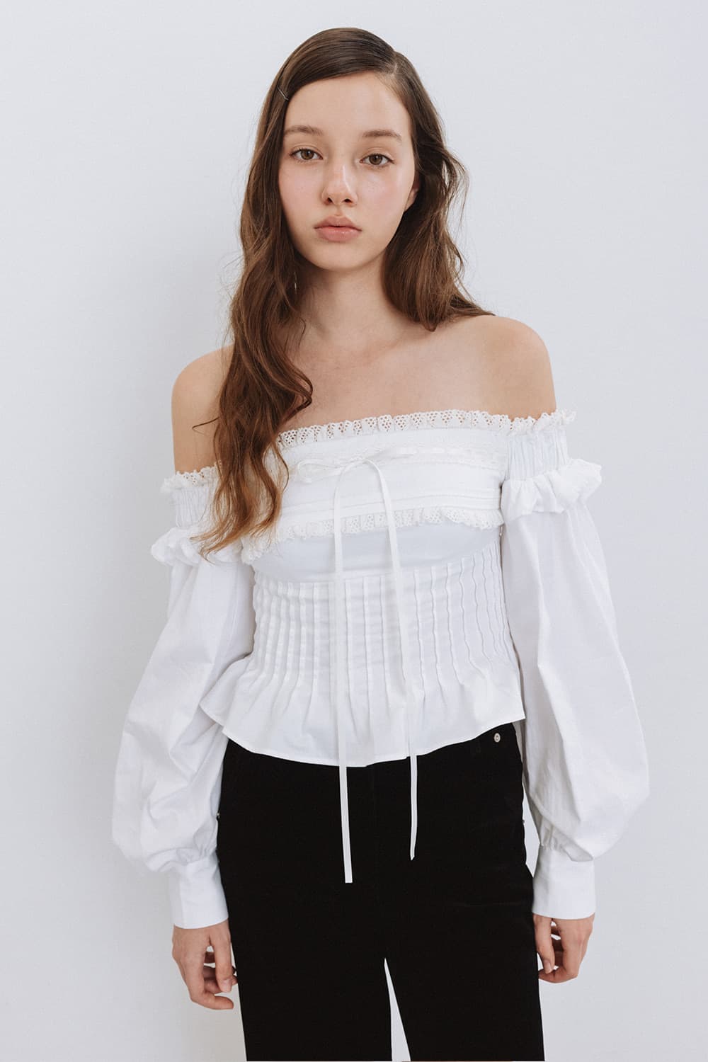 더티스 레이스 리본 오프숄더 블라우스 새상품 상품이미지1