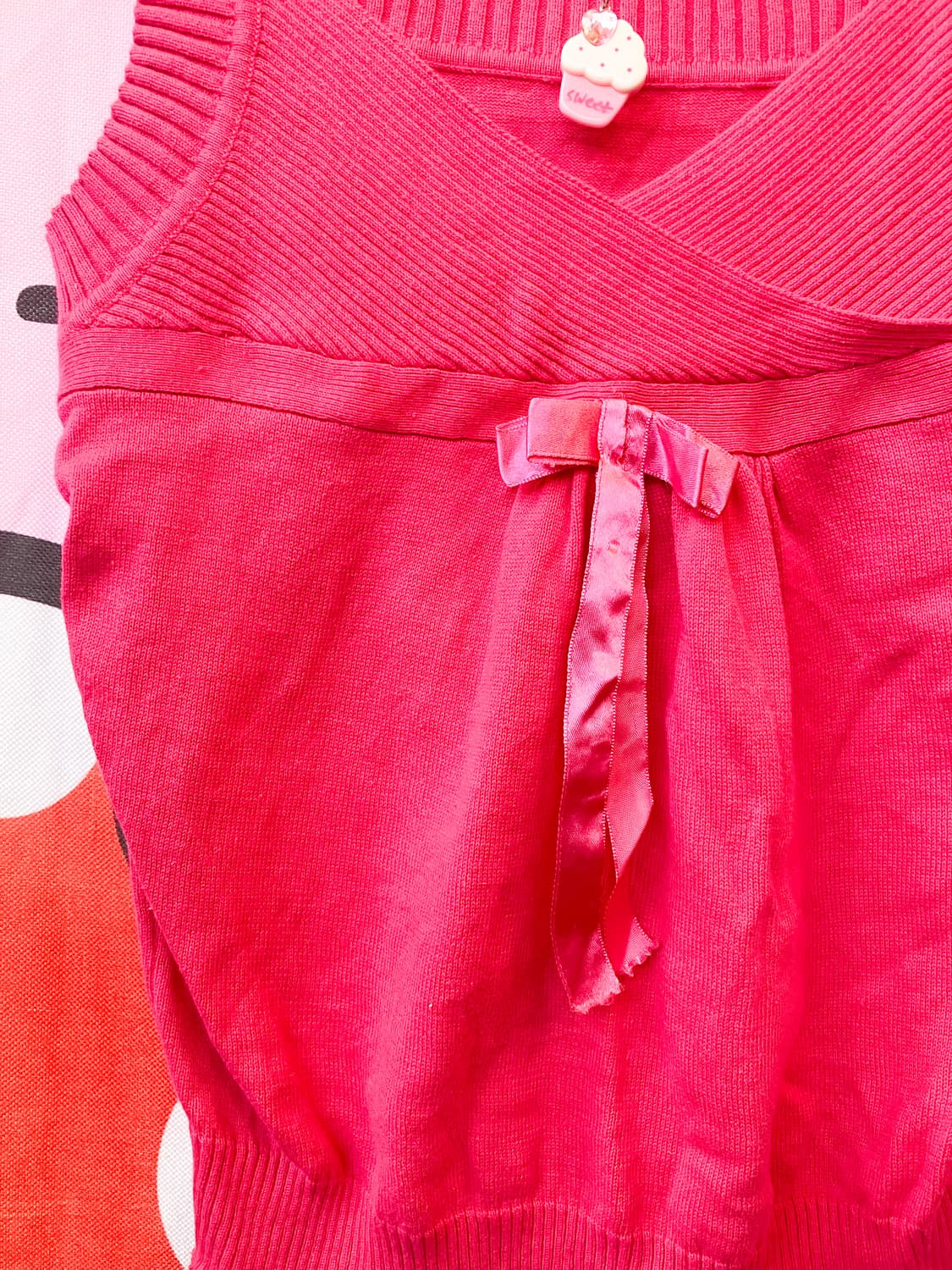 핫핑크 리본 슬리브리스 상품이미지3