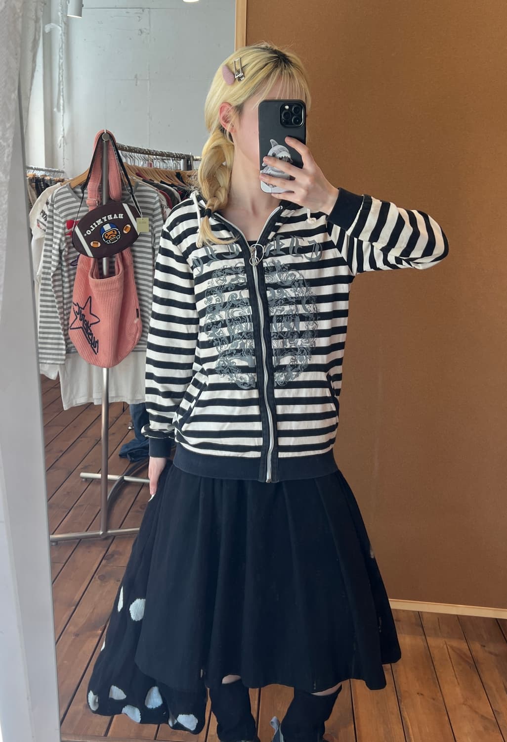 펑크 블랙 스트라이프 후드집업 상품이미지4