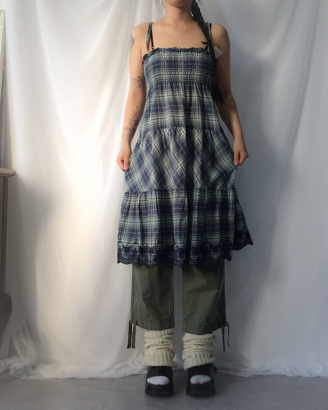 Embroidery point check pattern sleeveles 상품이미지6