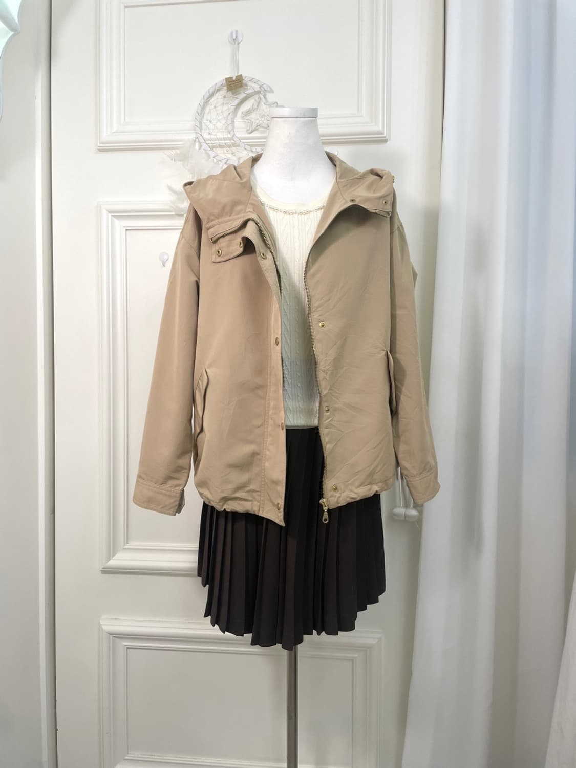 brown satin bow point pleats midi skirt 상품이미지6