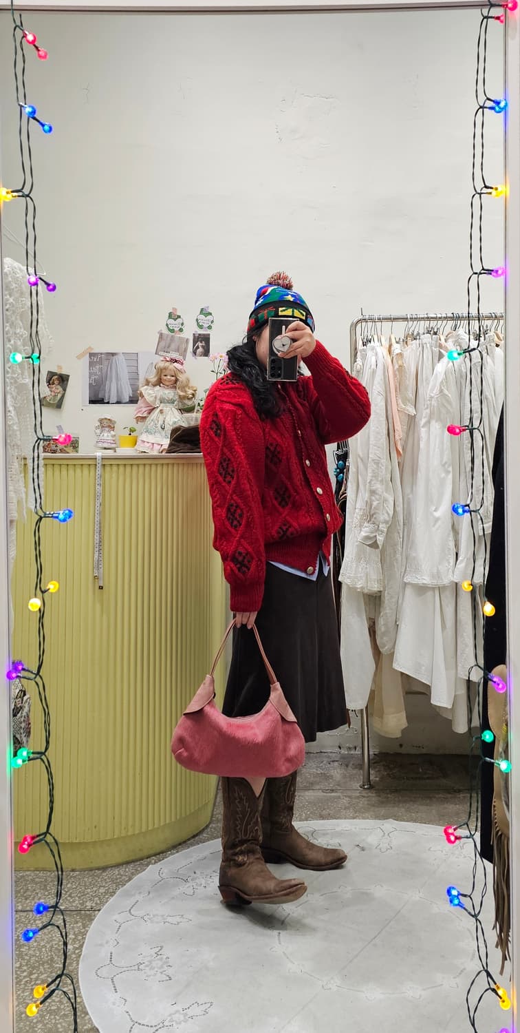 핑크 송치 레더 숄더백 상품이미지2