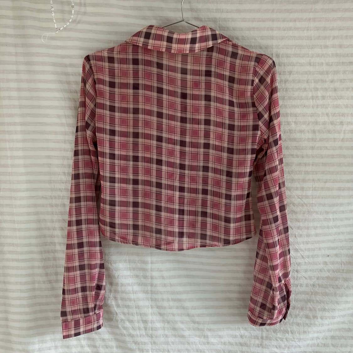 빈티지 딸기 우유 핑크 체크 셔링 크롭 셔츠 979 y2k 스트릿 갸루  상품이미지2