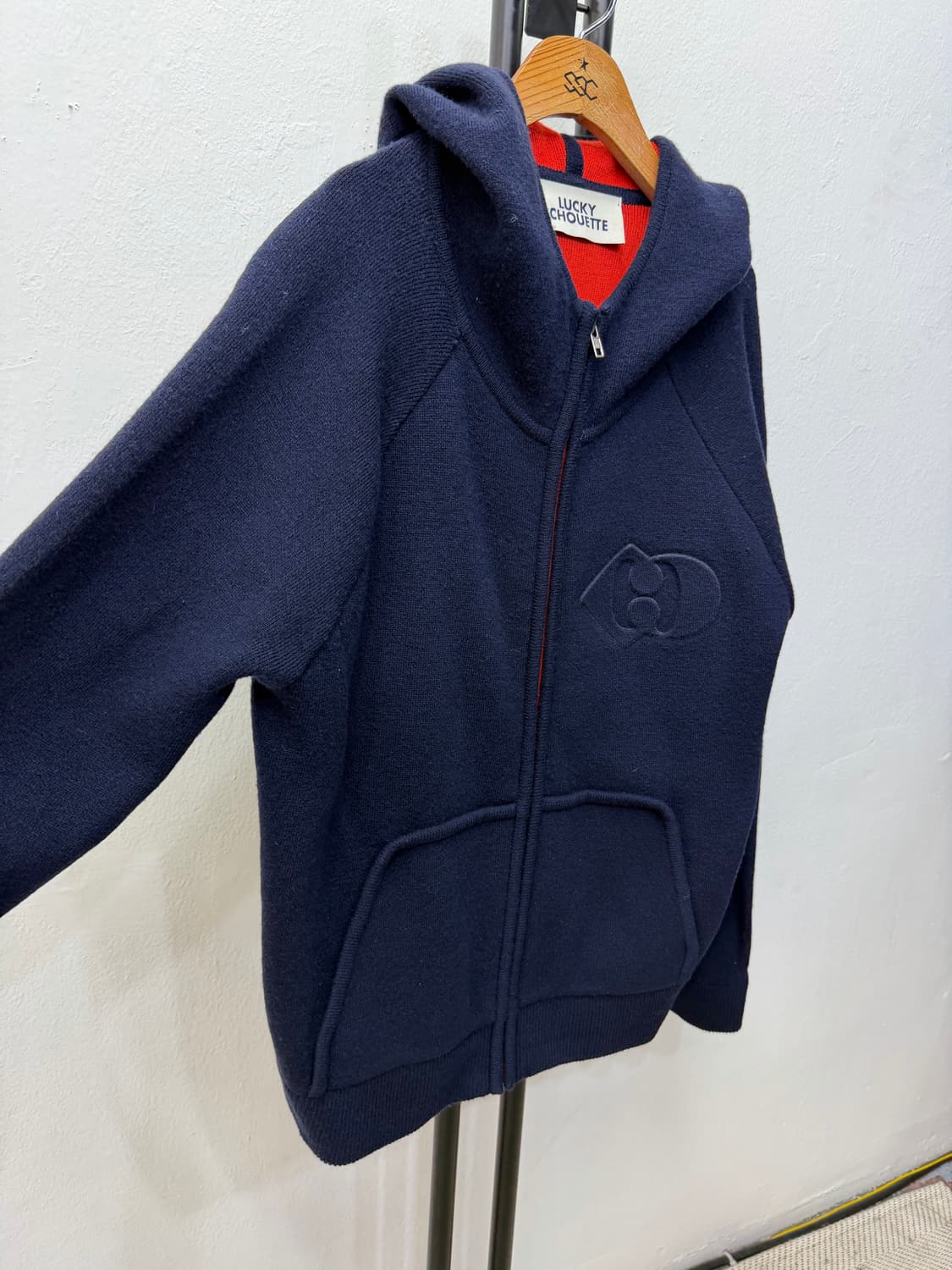 정품) 럭키슈에뜨 로고 네이비 후드 니트 집업 F 상품이미지2