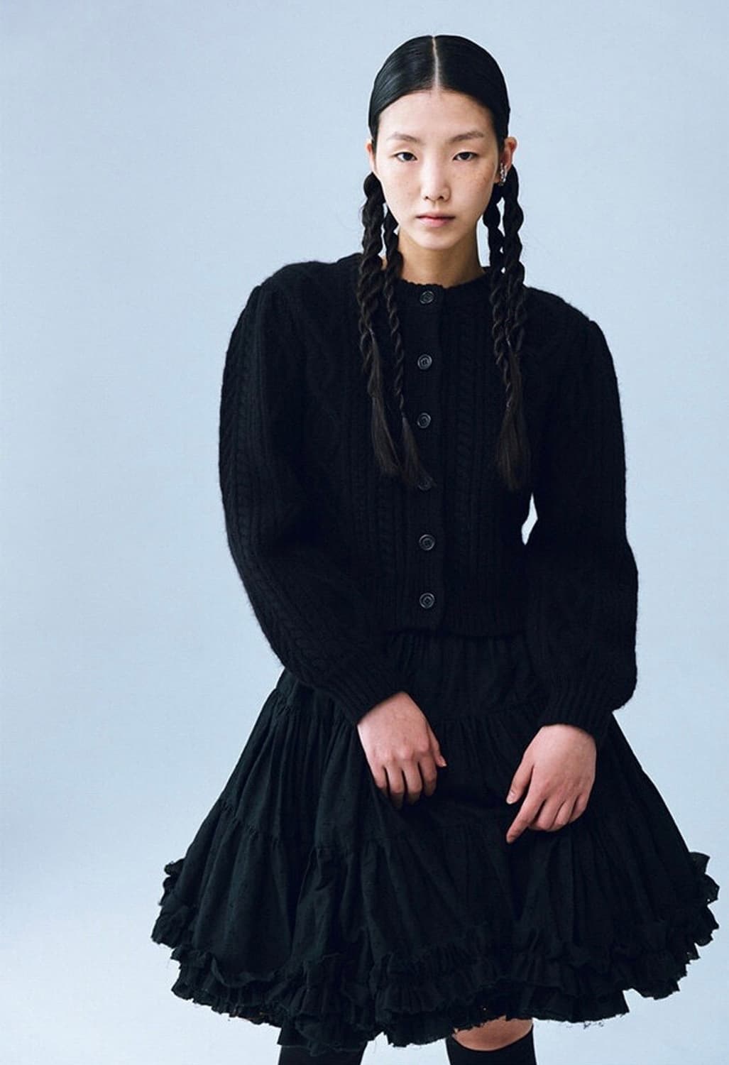 COSMOSS puff twist short cardigan(black) 상품이미지3