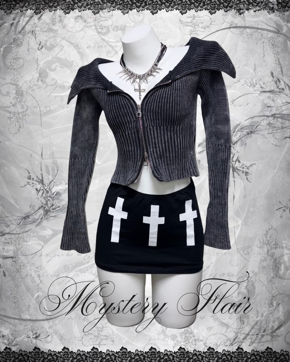 스트릿 고스펑크 투웨이 딱붙 데님 워싱 탑 상품이미지1