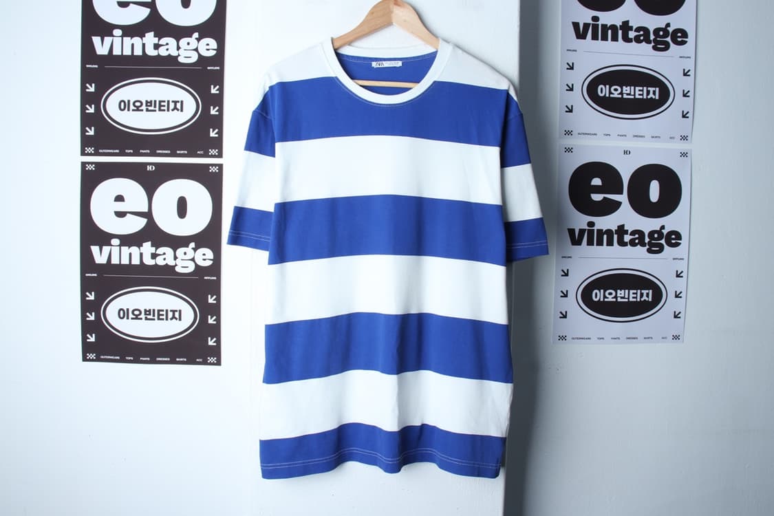 (L-XL) 자라 반팔 티셔츠 스트라이프 블루 올드스쿨-H31932 상품이미지2