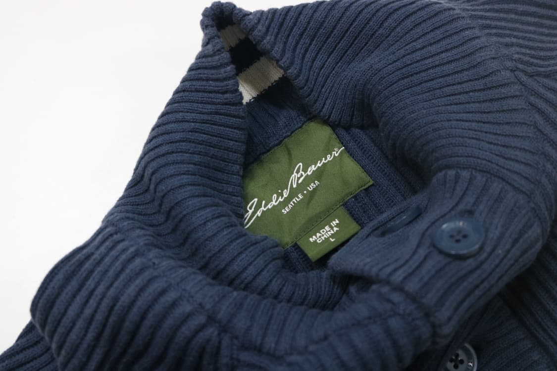 에디바우어 빈티지 네이비 화이트 배색 버튼 하프넥 니트 (L) 상품이미지6