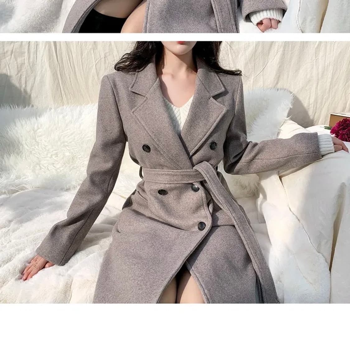 블랙 울 50% 롱 코트 상품이미지2