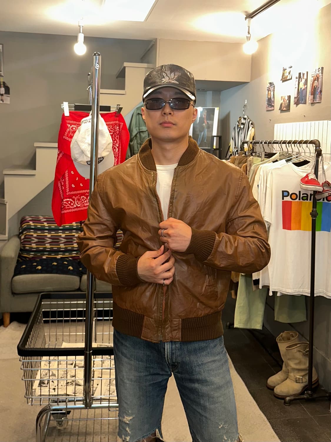 90’s Japanese leather boomber  jacket 상품이미지3