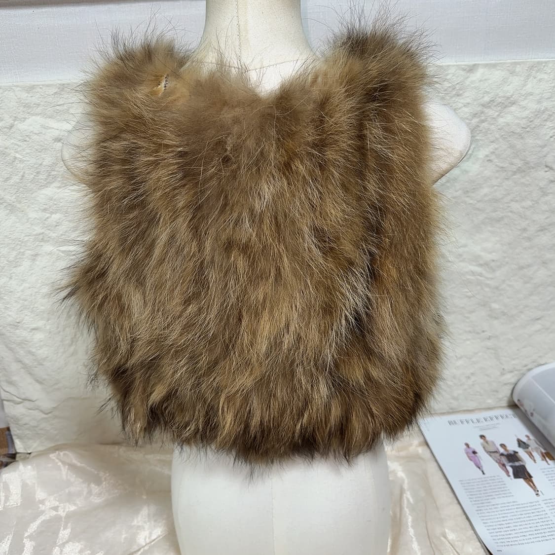 빈티지 너구리털 라쿤퍼 베스트 조끼 상품이미지3